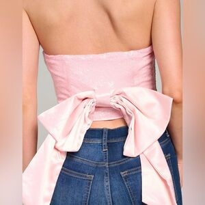 Chic Pink Strapless Crop Top with Bow